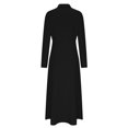 thumbnail image 3 of AherBiu Robe de Bureau Décontractée pour Femmes à Manches Longues, Col à Revers, Col en V, Froncée, Ligne A, Grande, avec Poches, 3 of 6