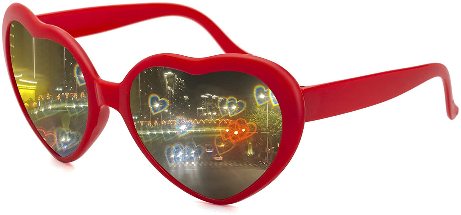 Heart Sunglasses for Women Men Festival Party Rave Light Changing Heart Effect Diffraction Glasses UV400 Protection