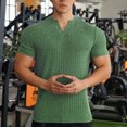 thumbnail image 2 of Men's Muscle T Shirts Stretch Short Sleeve V Neck Bodybuilding Workout Tee Shirts Slim Fit Ribbed Knit Shirt, 2 of 4