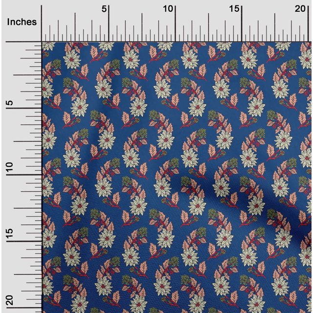 oneOone Cotton Poplin Fabric Leaves & Floral Block Print Fabric By Yard 42 Inch Wide