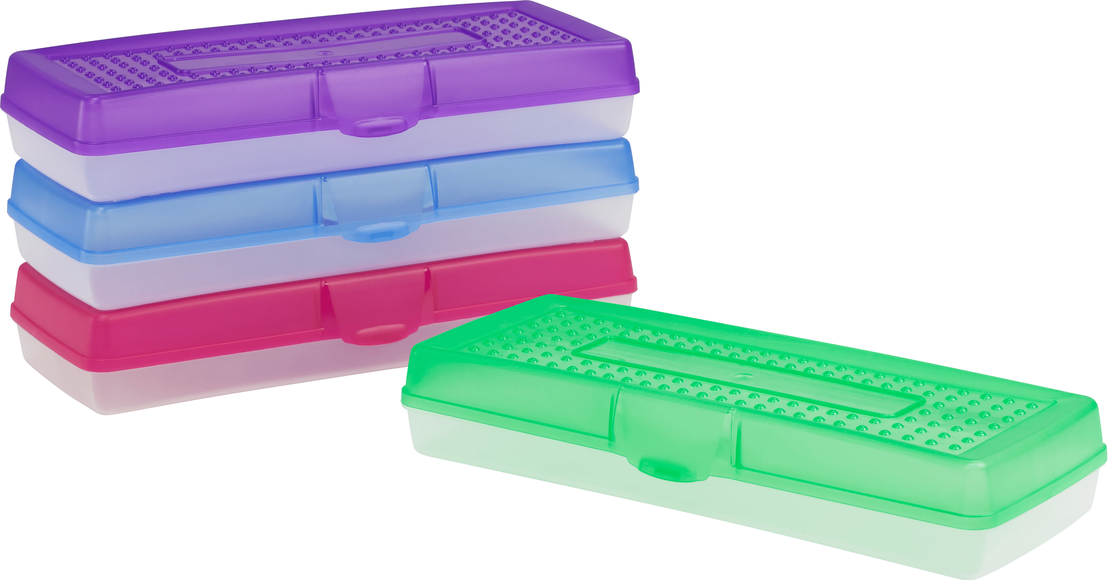 Storex boîte à crayons allongée en plastique pour l’école primaire, 13,4 x 5,6 x 2,5 po, transparente, 1 unité