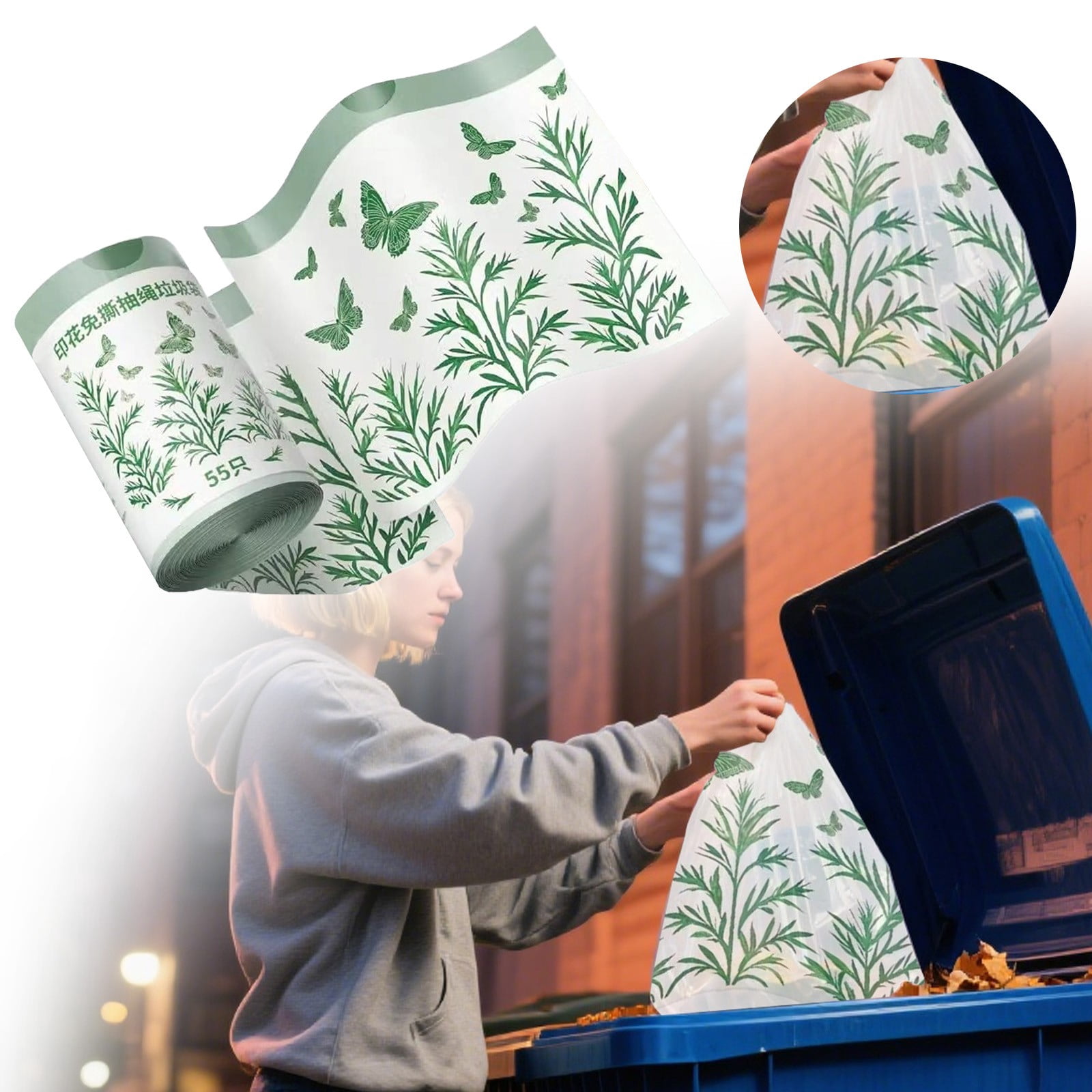 " Scented Trash Bags for Home Use Tear Heavy Duty Kitchen Garbage Bags with Handles Large Size Drawstring Plastic Bags"