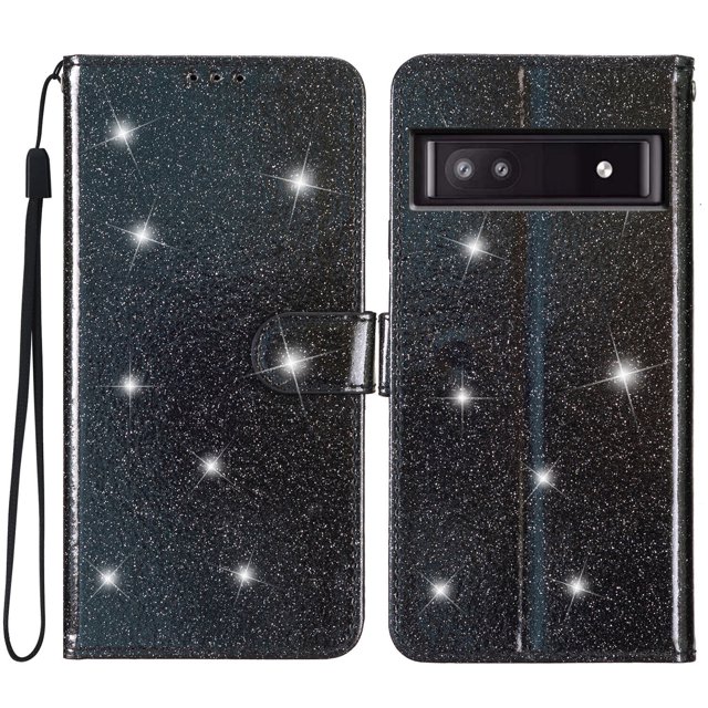 Compatible with Google Pixel 7A Sparkling Glitter Wallet Case with Card Pocket Flip Cover