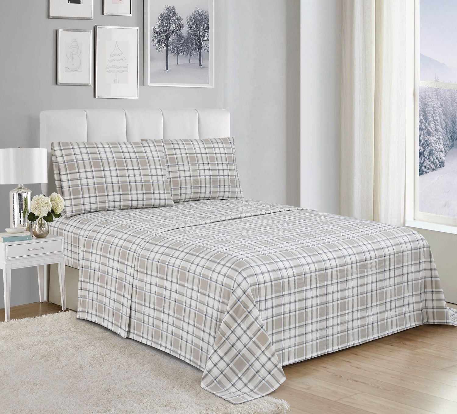 Snow Cap 4 Piece Cotton Flannel Sheet Set