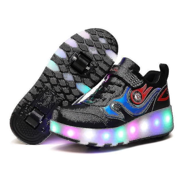 Patins à Roulettes Rechargeables par USB à DEL par Vinsniv avec une Conception à Double Roue et des Lumières DEL Vibrantes dans les Semelles. Ces Patins Noirs Présentent des accents Colorés et des Roues Détachables pour une transition Facile entre le Patinage et la Marche. Idéaux pour les Enfants, les Adolescents et les Adultes, Ils Offrent une Recharge USB pour une Utilisation Prolongée et Sont Parfaits pour le Patinage Récréatif Ou pour Faire une Déclaration de Mode.