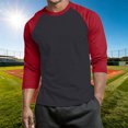 thumbnail image 2 of cllios T-Shirts de Baseball pour Hommes à Manches 3/4 Col Ras du Cou Manches Raglan T-Shirts en Jersey à Blocs de Couleur Hauts Athlétiques Décontractés P-4TG, 2 of 6