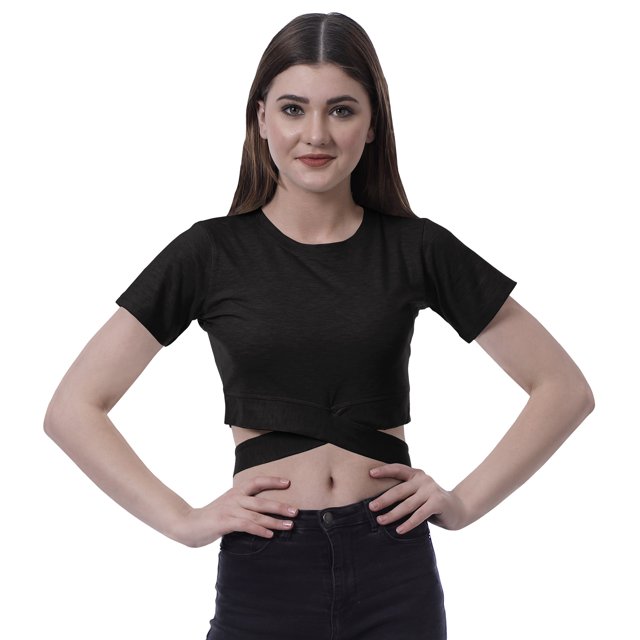 Moomaya Haut pour Femmes à Ourlet Croisé, Manches Courtes, Col Rond, T-Shirt, Blouse, Hauts