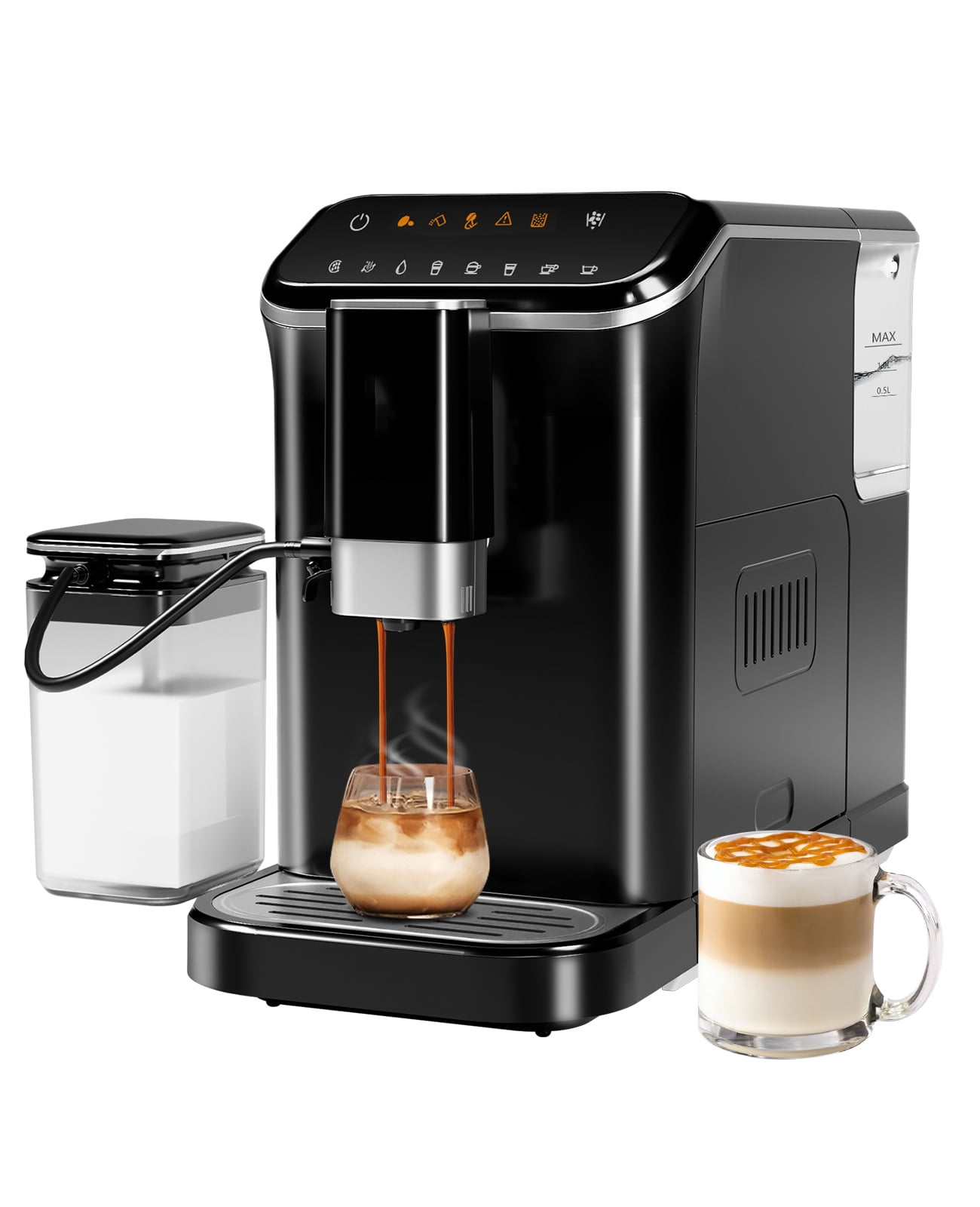 Fully Automatic Espresso Machine with Grinder & Milk Frother, 20-Bar Pump & LCD Touch Display