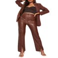 thumbnail image 4 of Women‘s PU Leather Pants Retro High Waist Straight Pants Trousers with Pockets, 4 of 5