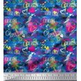 thumbnail image 1 of Soimoi Blue Poly Georgette Fabric Heart,Star & Fashion Text Decor Fabric Printed Yard 42 Inch Wide, 1 of 1