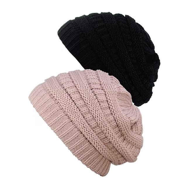 Tuque Tricotée pour Femmes (Lot de 2), Noir/rose