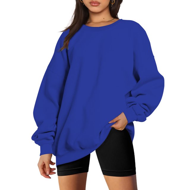 Nouveaux Hauts pour Femmes 2023 Mode Manches Longues Col Rond Chandail en Molleton Ample Blouse Unie Coupe Décontractée Chandail en Molleton Oversize pour Femmes