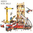 thumbnail image 1 of All Cities Fire Station Model Building Blocks Car Helicopter Construction Firefighter Man Truck Bricks Toys For Child Kid Gift, 1 of 4
