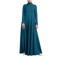 thumbnail image 1 of RKSTN Robes d'Automne pour Femmes Grande Taille Décontractées Robe de Couleur Unie Col Montant Manches Longues Hiver Automne Basique Tempérament Fluide Robe Maxi, 1 of 9
