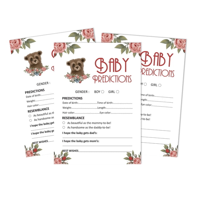 Inkdotpot Bear Jungle Animals Party Supplies Set Of 50 Baby ShowerPrediction Cards For Baby Shower Game