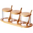thumbnail image 1 of 3Pack Condiment Jars with Bamboo Lids and Spoons  Seasoning Box Set with Bamboo Tray  Spice Containers, 1 of 11