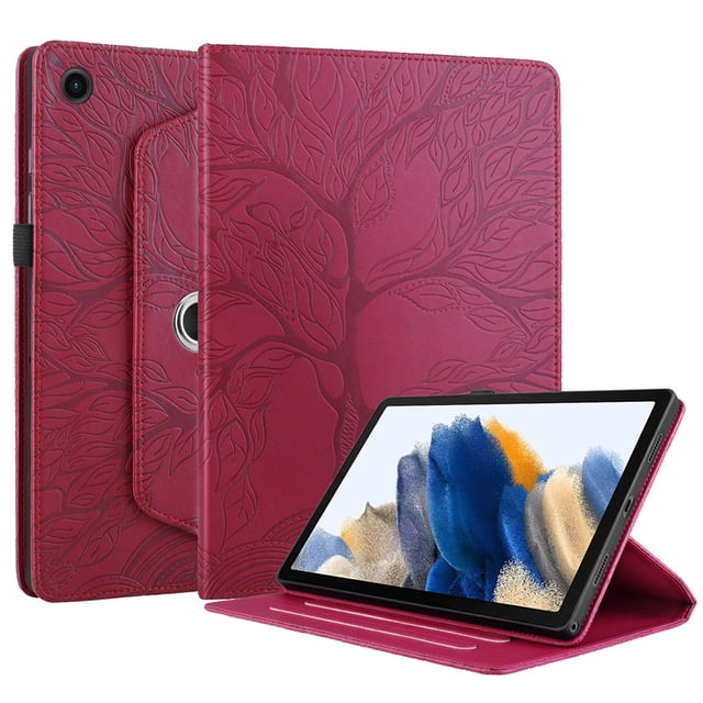 Étui Rotatif à 360 pour Samsung Galaxy Tab A9 A9+ Étui 8,7 11 Pouces 2023 Étui Embossé Arbre Funda pour Galaxy Tab A9 Housse de Tablette Rouge Tab A9 Plus 11 Pouces