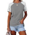 thumbnail image 2 of FAIWAD Hauts Grande Taille pour Femmes Blouse d'Été à Imprimé Rayé Manches Courtes Col Rond T-Shirts Tuniques Décontractées Tee, 2 of 3