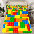 thumbnail image 2 of Erosebridal Building Blocks Bed Sheets Set King Size, Cartoon Brick Bed Sheets King, Square Geometry Decor 4pcs, 2 of 7