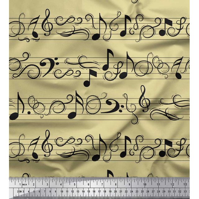 Soimoi Tissu Rayonne Beige Notes Instrument de Musique Imprimé Tissu de Couture Yard 42 Pouces de Large