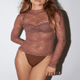 thumbnail image 2 of Chemise Basique en Dentelle Transparente à Col Roulé pour Femmes avec Manches Longues, 2 of 6