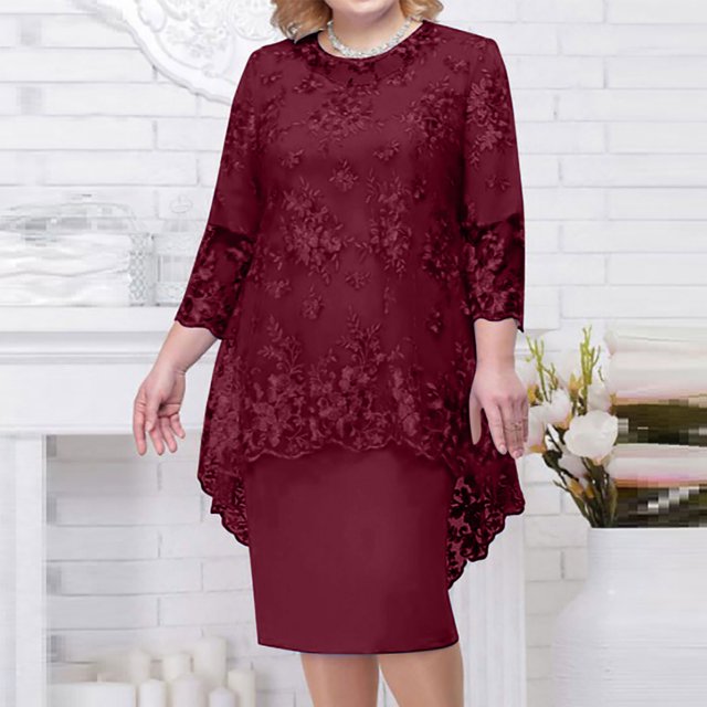 LSLJS Robe de Soirée pour Femme Grande Taille en Dentelle Brodée, Ensemble Deux Pièces, Robe Ajustée au Tempérament, Robes de Cocktail pour Femme pour Soirée