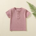 thumbnail image 2 of Birdeem Haut à Manches Courtes pour Enfants Garçons Filles Mode Confortable Couleur Unie Bouton Col Rond, 2 of 12