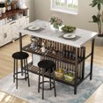 thumbnail image 3 of Stmoze Kitchen Island with Storage & Seating , Faux Marble Island Table for Kitchen, Modern Bar Table and Chairs Set for 2, Counter Dining Table Set for Small Space, White, 3 of 8