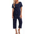 thumbnail image 2 of WTXUE Ensembles Lounge Ensembles de Pyjama Pyjamas pour Femmes Hauts Pantalons Capri Imprimé avec Poches Ensemble de Pyjama 2 Pcs Bleu m, 2 of 4