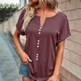 thumbnail image 2 of Birdeem Chemise à Col en V Boutonnée Unie d'Été pour Femme à Manches Courtes avec Revers, 2 of 8