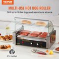thumbnail image 2 of VEVOR Rouleau à Hot-Dogs 7 Rouleaux 18 Hot-Dogs Capacité 1050W Gril à Saucisses en Acier Inoxydable Machine de Cuisson avec Double Contrôle de la Température Hotte en Verre Couvercle en Acrylique Étagère Chauffe-Petits Pains Plateau d'Égouttement d'Huile Amovible, Certifié ETL, 2 of 9