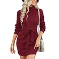 thumbnail image 4 of Robe pour Femmes, Robe une Pièce en Tricot Lavable en Machine Manches Longues pour l'Hiver Kaki, Rouge Vin, Noir, Abricot, 4 of 6