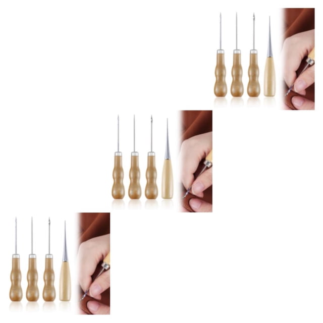 relayinert 4pcs Durable Sewing Repair Tools Awl With Wooden Handle Versatile DIY Hand Tool 3Set