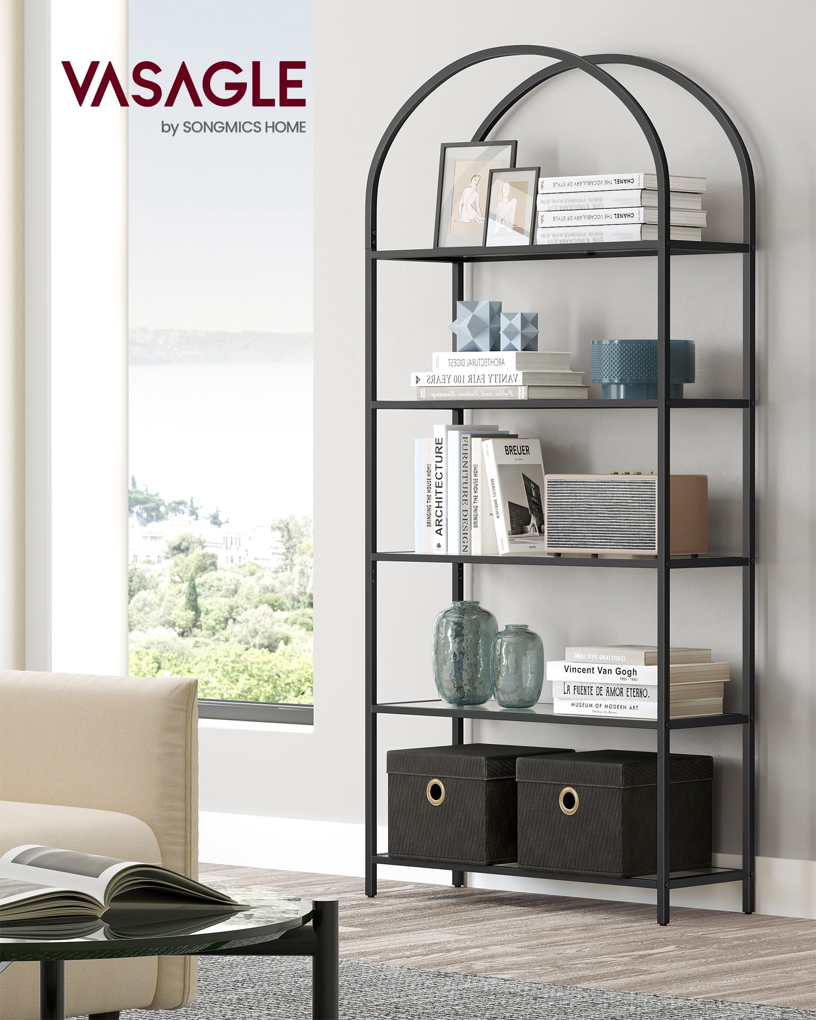 5-Tier Bookshelf Display Storage Shelf Modern Bookcase with Metal Frame for Bedroom Living Room