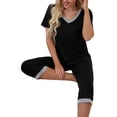thumbnail image 4 of Sunloudy Ensemble de Pyjama pour Femme, T-shirt à Manches Courtes à Col en V et Pantalon Capri, Tenue de Nuit et de Détente, S-TG, 4 of 6