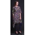 thumbnail image 2 of Bimba Kurti Asymétrique Imprimé Feuilles Tropicales Violettes et Oiseaux pour Femmes Robe d'Été Indienne Tunique XSmall, 2 of 6