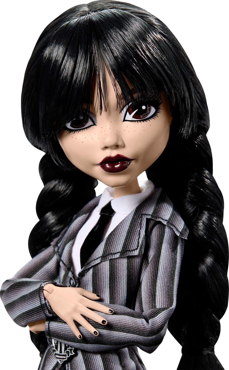 Monster High Mercredi Addams en Uniforme Poupée à collectionner dans l’uniforme de l’Académie Nevermore avec La Chose et un sac à dos, socle pour poupée