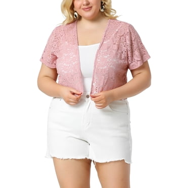 GRACE & GRANDEUR Women's Plus Size Lace Hollow Out Cropped Bolero Shrug Cardigan