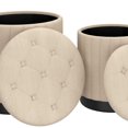 thumbnail image 2 of Modern Fabric and Stainless Steel 3pc Round Storage Ottoman Set - Beige and Black, 2 of 7