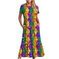 thumbnail image 2 of Robes pour Femmes 2024 Été Surdimensionnée Mardi Gras Imprimée Carnaval Manches Courtes Col Rond Robe Décontractée Fluide à Étages Maxi Robe de Plage avec Poches Rabais de 50 % Liquidation!, 2 of 6