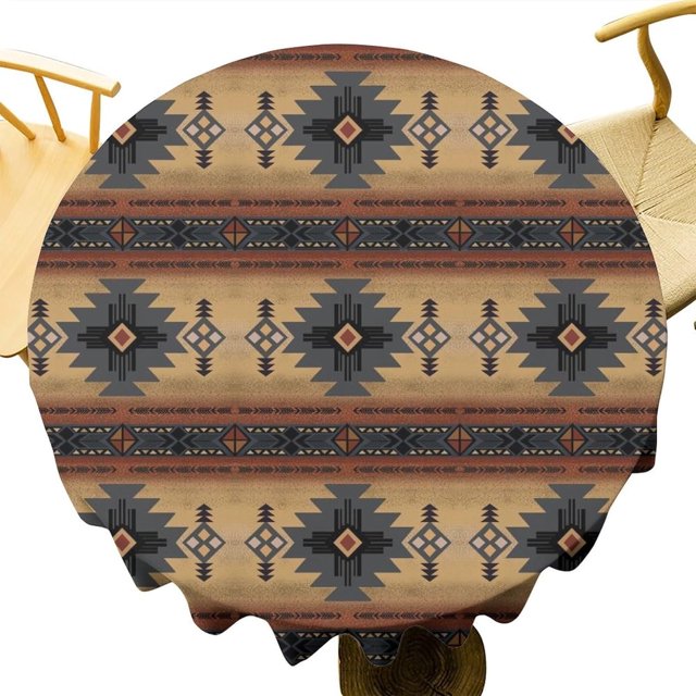 Aztec Tablecloth, Ethnic Tribal Geometric Design Rustic Style Table Cloth Boho Chic Washble Table Cover for Dinning Kitchen Farmhouse Party Decor 60"