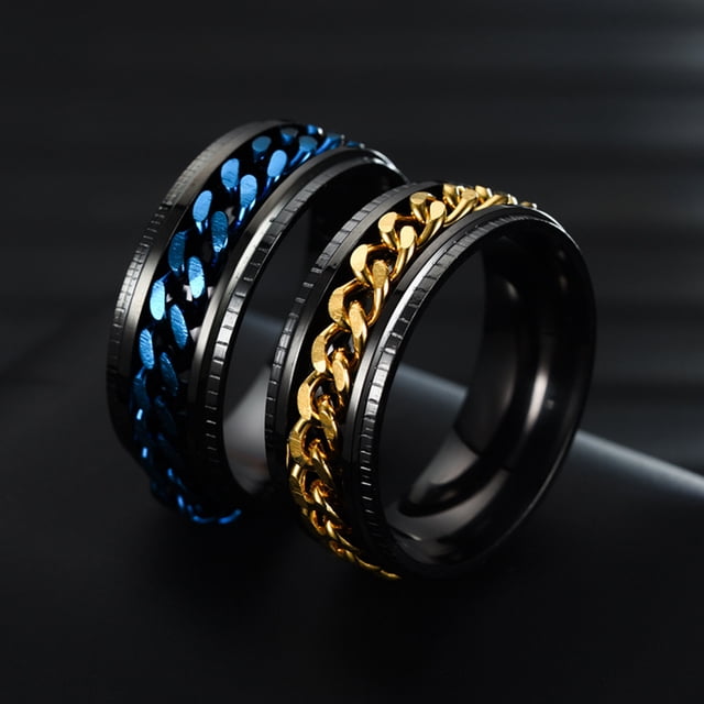 Trayknick Bague pour Homme Simple, Bijou de Mode Très Poli, Chaîne Rotative Incrustée, Bague de Doigt pour Fête Argent US 6