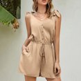 thumbnail image 2 of Penkiiy Combinaisons pour Femmes Femmes Dames Unies Été Sans Manches Col Rond Poche Amples Courtes Combinaisons Barboteuses Combinaison Beige G Combinaisons, 2 of 8