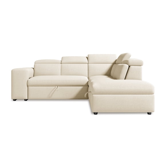 Valencia Finn Fabric Sectional Sofa Bed with Right Hand Storage 104.5" | Adjustable Headrest, Ultimate Comfort, Hidden Storage Compartment, Beige