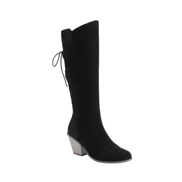 Pisexur Bottes de Cowboy pour Femmes, Mollet Grand, Bottes Hauteur Genou, Plateforme, Talon Épais, Bottes Hautes, Bottes Habillées en Suède, Fermeture Éclair Latérale, Bottes Extensibles