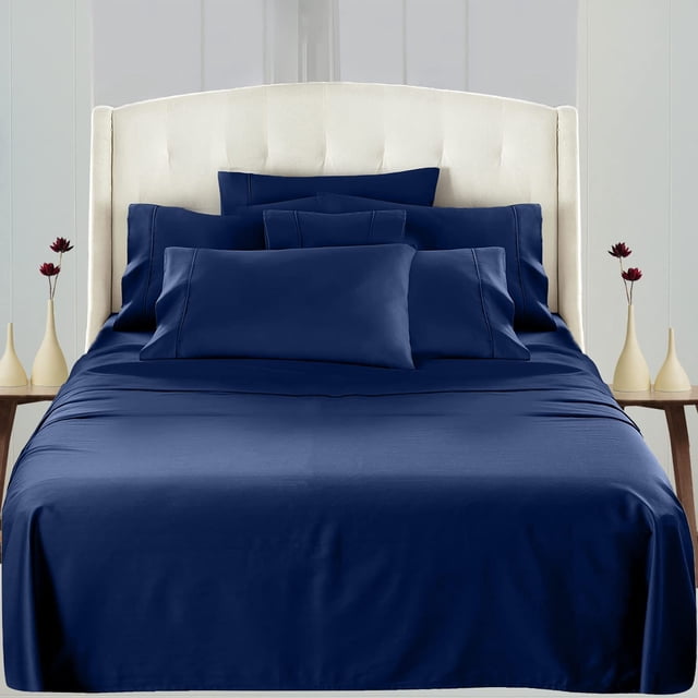 Canadian Linen Microfiber Bedsheet Set, Double Size Sheet, 1 Flat 1 Fitted Sheet 2 Queen Pillowcases, Breathable Soft Brushed Microfiber Sheet, Machine Washable No Shrink & Fade Bed Sheets, Navy Blue