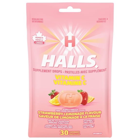 HALLS Vitamin C Strawberry Lemonade, Supplement Drops