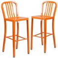 thumbnail image 1 of Commercial Grade 2 Pack 30" High Orange Metal Indoor-Outdoor Barstool with Vertical Slat Back, 1 of 9