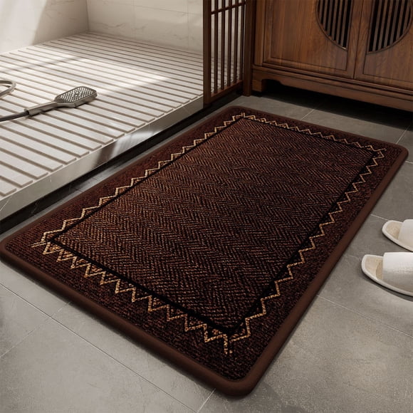 PpgejGEK Carpet Bathroom Non Slip Mat Absorbent Floor Mat Entrance Rug Bedroom Carpet Linen Fabric (23.62x15.74 in) Beige Khaki Brown Quick Dry Machine Washable with Anti-Slip Backing