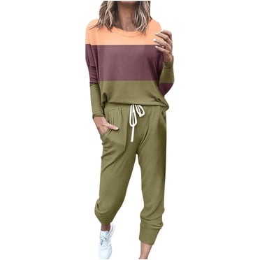 Cameland Tenues Quotidiennes, Deux Pièces pour Femmes Automne, Ensembles de Survêtement Colorblock pour Femmes 2 Pcs Ensembles Jogger avec Poches Manches Longues Survêtement de Jogging